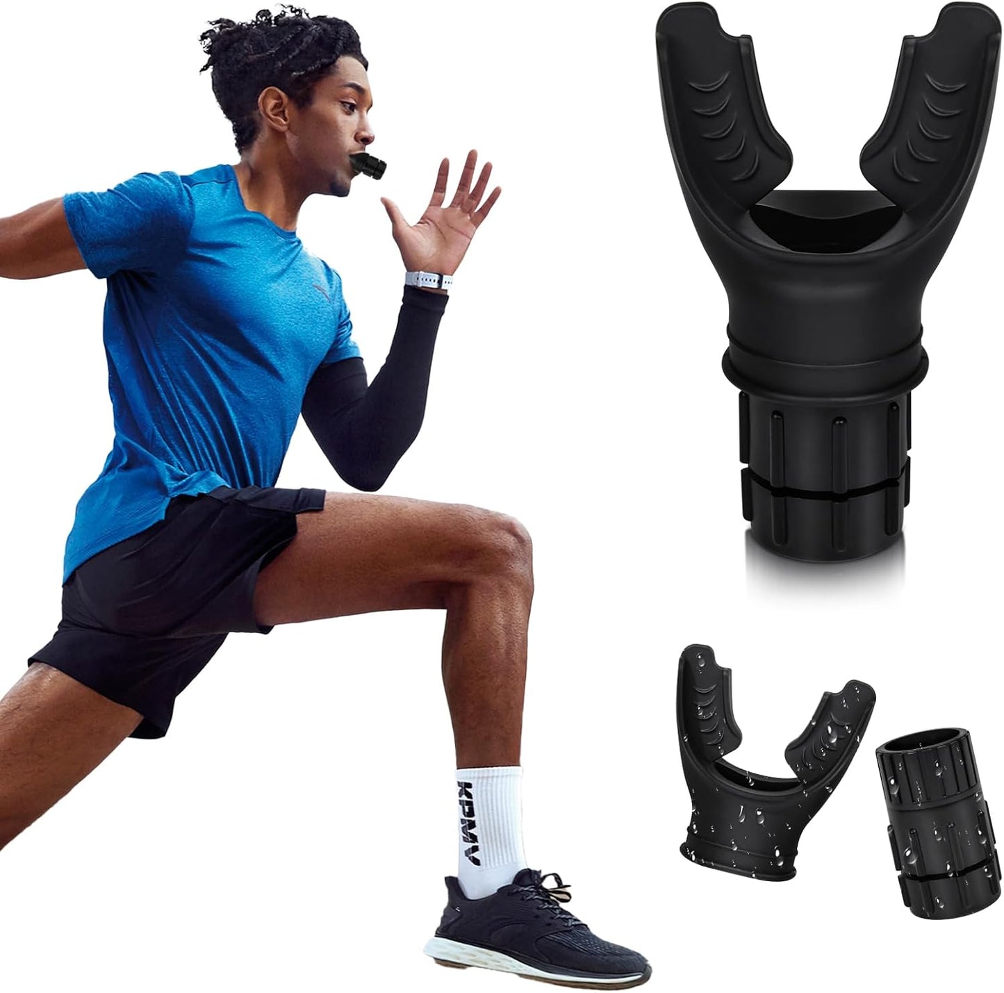 Respiratory Trainer with Adjustable Resistance | Compact Lung Exercise Device with High-Grade Silicone | Improve Breathing Capacity | Easy to Clean (Black/White)