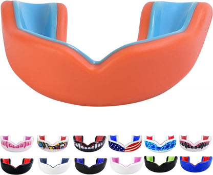 Youth Sports Mouth Guard for Kids (USA Flag, Fangs, 20+ Colors to Choose From) Mouthguard for Football, MMA, Karate, Boxing, Rugby, BJJ, Flag Football – /W Case (Youth, Strapless)