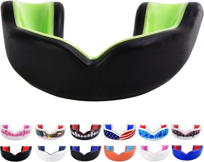 Youth Sports Mouth Guard for Kids (USA Flag, Fangs, 20+ Colors to Choose From) Mouthguard for Football, MMA, Karate, Boxing, Rugby, BJJ, Flag Football – /W Case (Youth, Strapless)