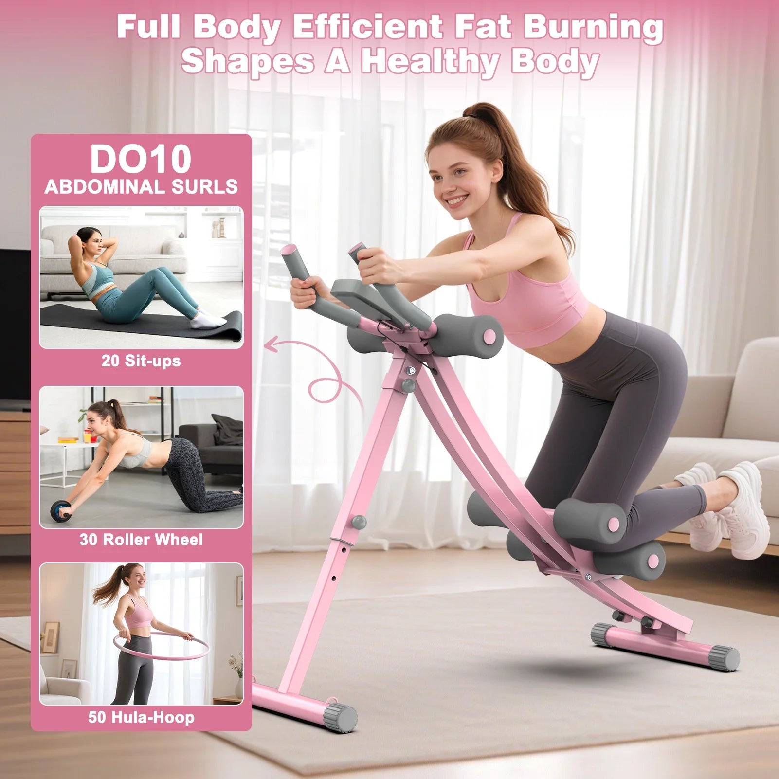Foldable Ab Machine, Ab Workout Equipment for Home Gym,Core & Abdominal Trainer Fitness Equipment Max 440Lbs with LCD Display