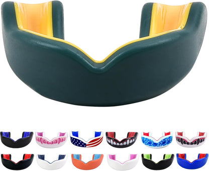 Youth Sports Mouth Guard for Kids (USA Flag, Fangs, 20+ Colors to Choose From) Mouthguard for Football, MMA, Karate, Boxing, Rugby, BJJ, Flag Football – /W Case (Youth, Strapless)