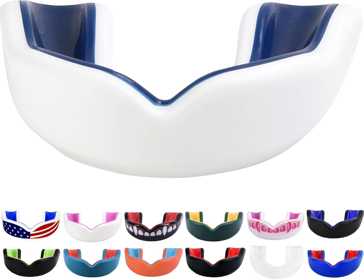 Youth Sports Mouth Guard for Kids (USA Flag, Fangs, 20+ Colors to Choose From) Mouthguard for Football, MMA, Karate, Boxing, Rugby, BJJ, Flag Football – /W Case (Youth, Strapless)