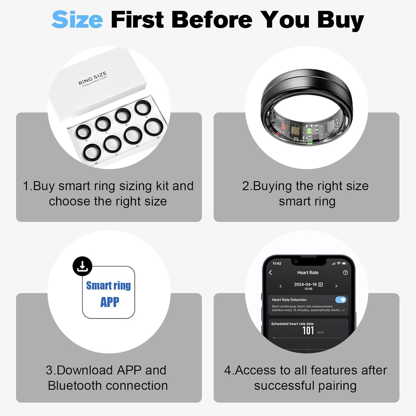 Smart Ring Health Tracker for Men/Women,Fitness Ring Sleep Tracker,Fast Charging for Long-Lasting Use,For Pedometer Exercise,Monitor Sleep, Heart Rate, Stress,Waterproof (Deep Gray, 9)