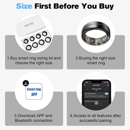 Smart Ring Health Tracker for Men/Women,Fitness Ring Sleep Tracker,Fast Charging for Long-Lasting Use,For Pedometer Exercise,Monitor Sleep, Heart Rate, Stress,Waterproof (Deep Gray, 9)