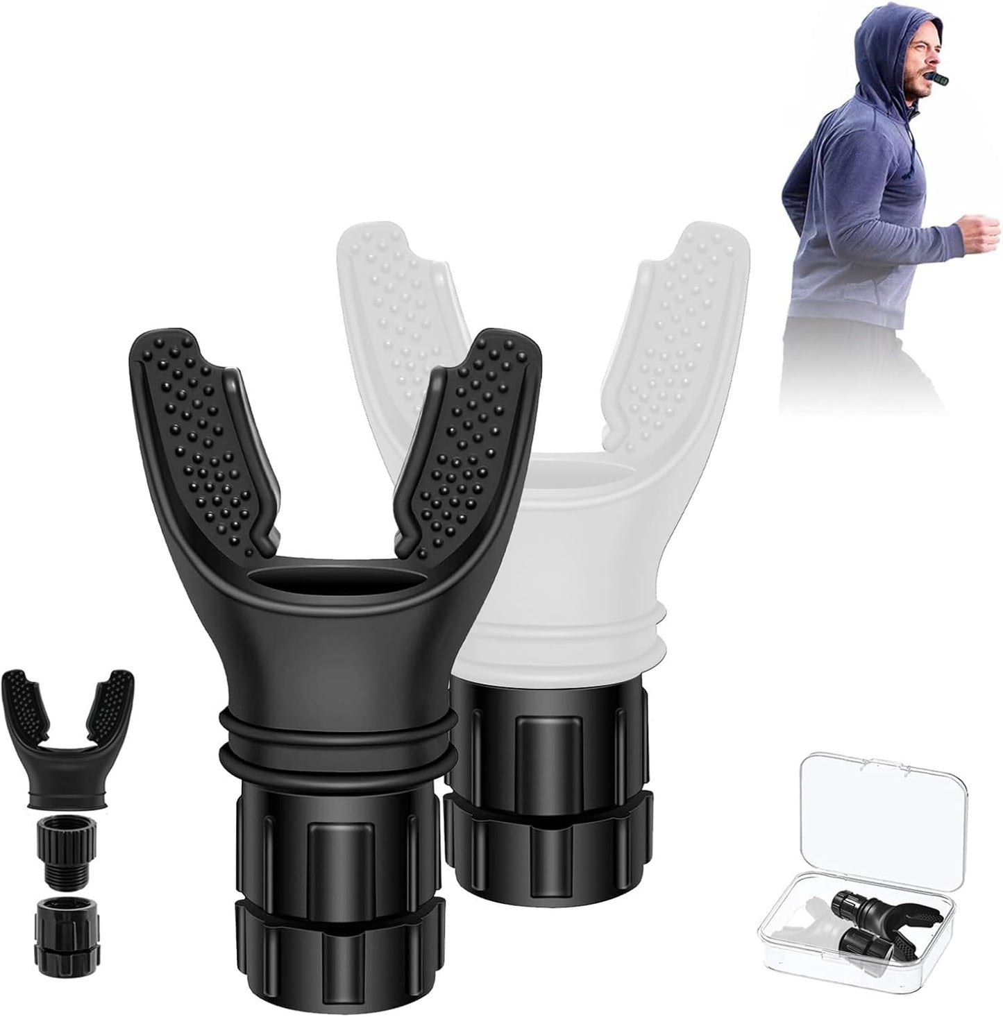 Breath Trainer, Portable Breathing Trainer for Men with Adjustable Resistance, Improve Endurancee and Strength for All,Daily Lung Trainer, Easy to Clean, 2PCS (Black)