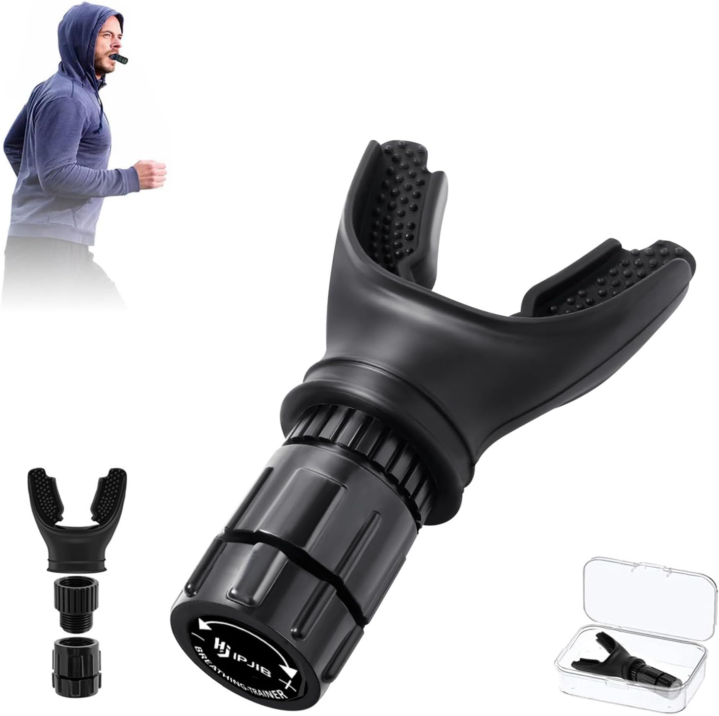 Breath Trainer, Portable Breathing Trainer for Men with Adjustable Resistance, Improve Endurancee and Strength for All,Daily Lung Trainer, Easy to Clean, 2PCS (Black)