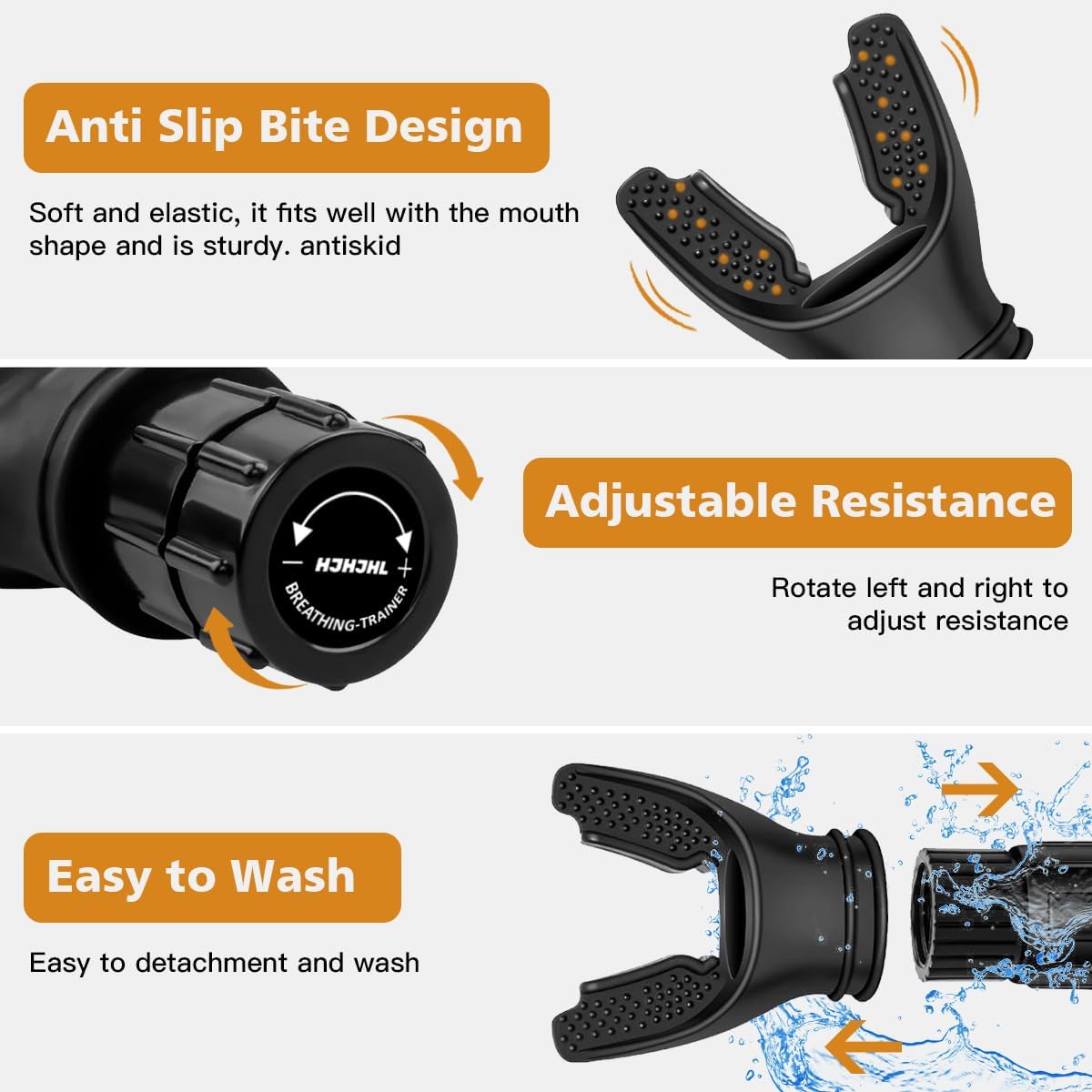 Breath Trainer, Portable Breathing Trainer for Men with Adjustable Resistance, Improve Endurancee and Strength for All,Daily Lung Trainer, Easy to Clean, 2PCS (Black)