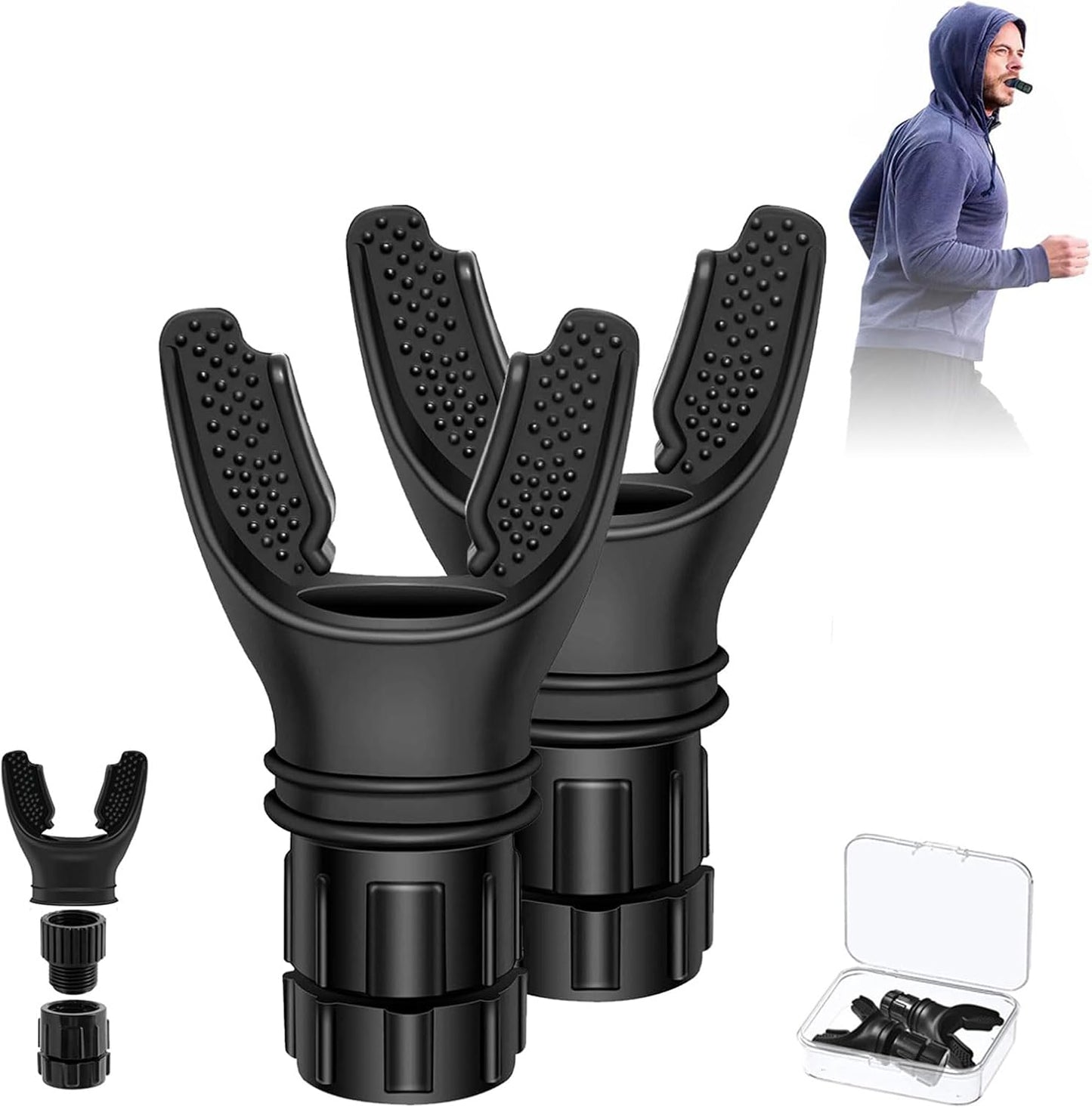 Breath Trainer, Portable Breathing Trainer for Men with Adjustable Resistance, Improve Endurancee and Strength for All,Daily Lung Trainer, Easy to Clean, 2PCS (Black)