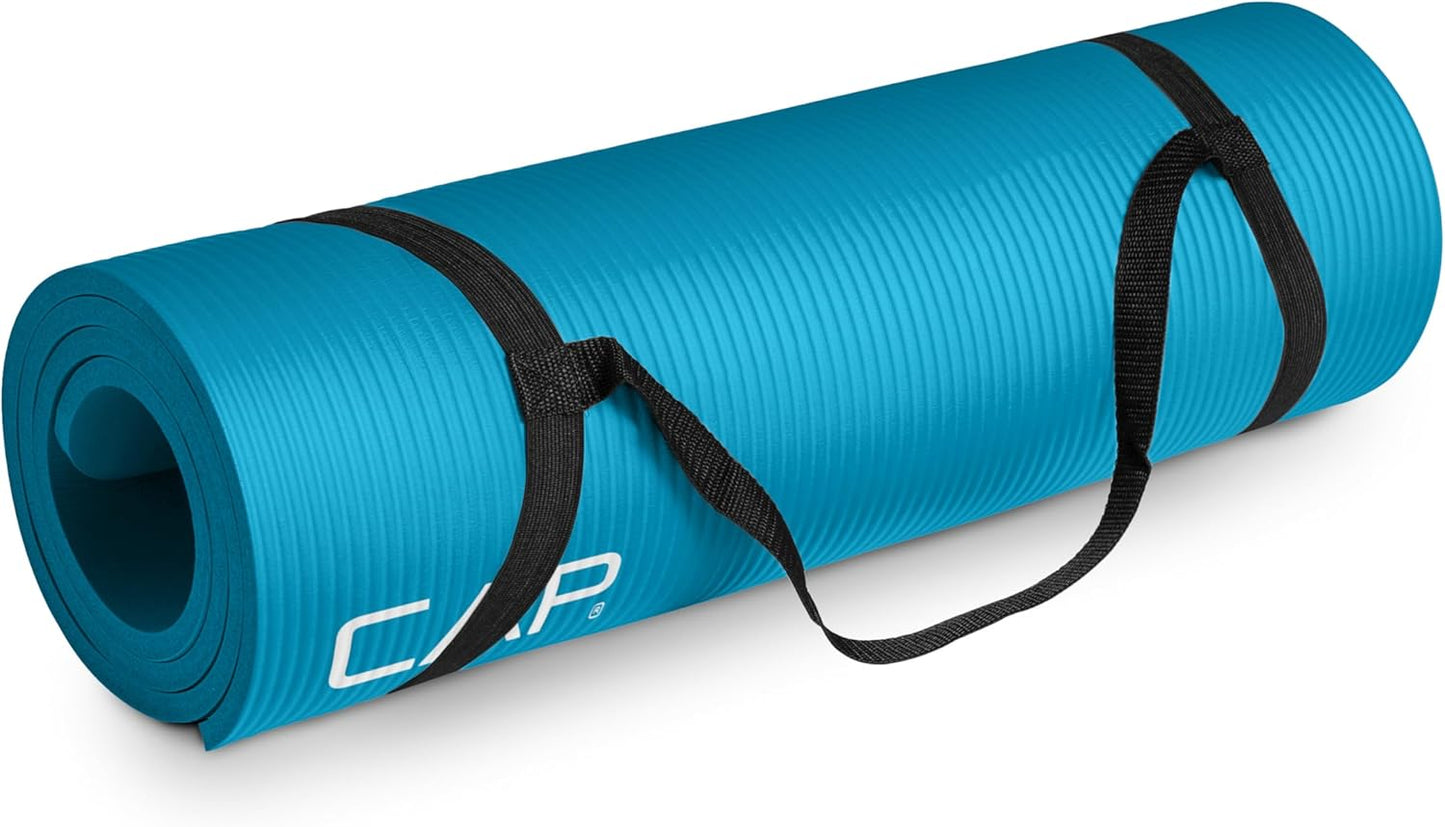 1/2-Inch High Density Exercise Yoga Mat with Strap | Multiple Options