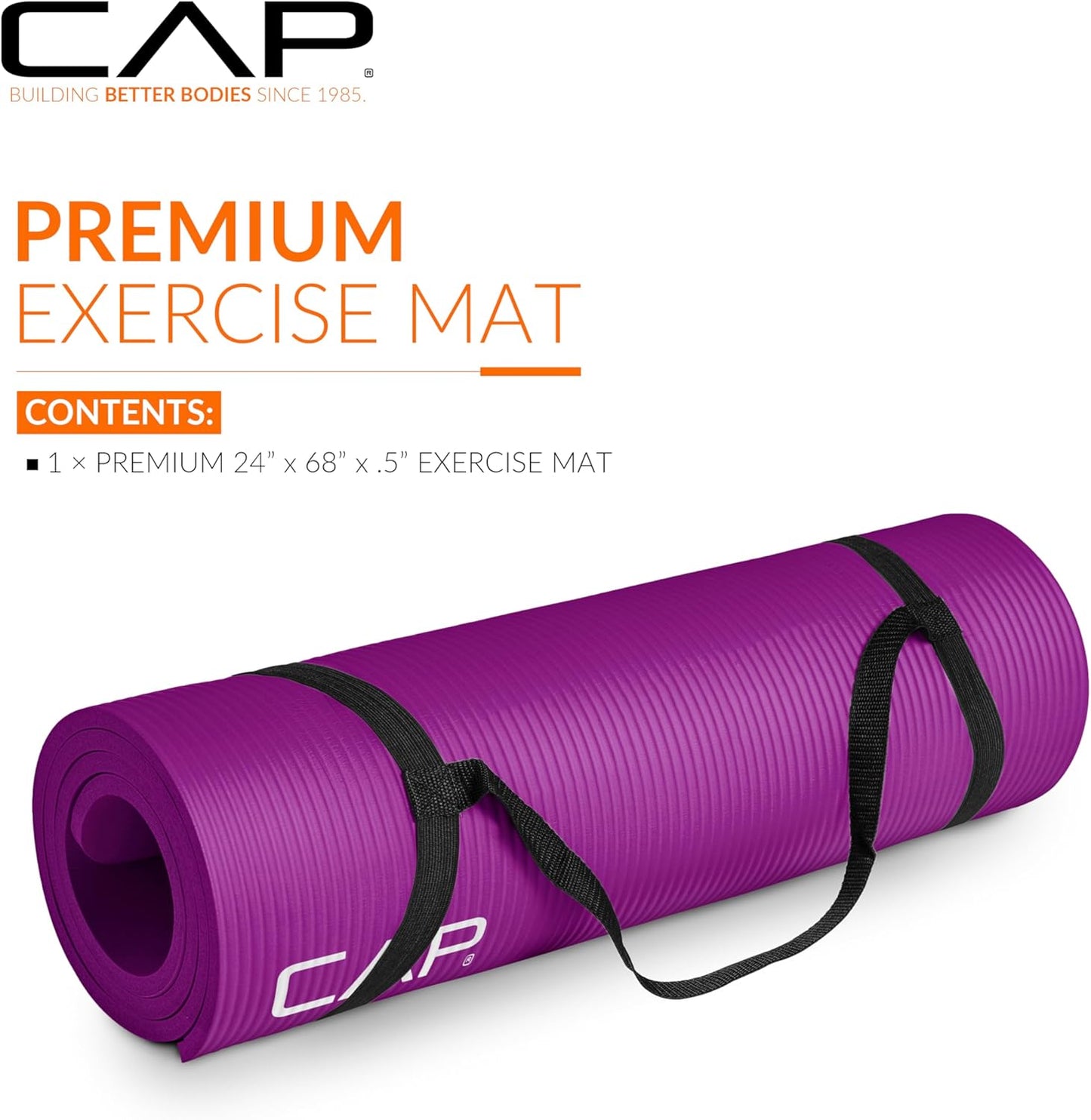 1/2-Inch High Density Exercise Yoga Mat with Strap | Multiple Options