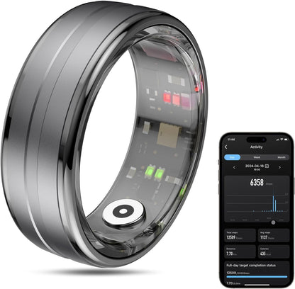 Smart Ring Health Tracker for Men/Women,Fitness Ring Sleep Tracker,Fast Charging for Long-Lasting Use,For Pedometer Exercise,Monitor Sleep, Heart Rate, Stress,Waterproof (Deep Gray, 9)