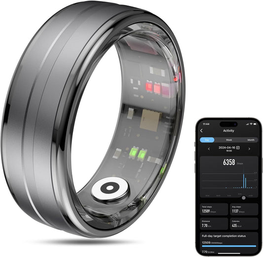 Smart Ring Health Tracker for Men/Women,Fitness Ring Sleep Tracker,Fast Charging for Long-Lasting Use,For Pedometer Exercise,Monitor Sleep, Heart Rate, Stress,Waterproof (Deep Gray, 9)