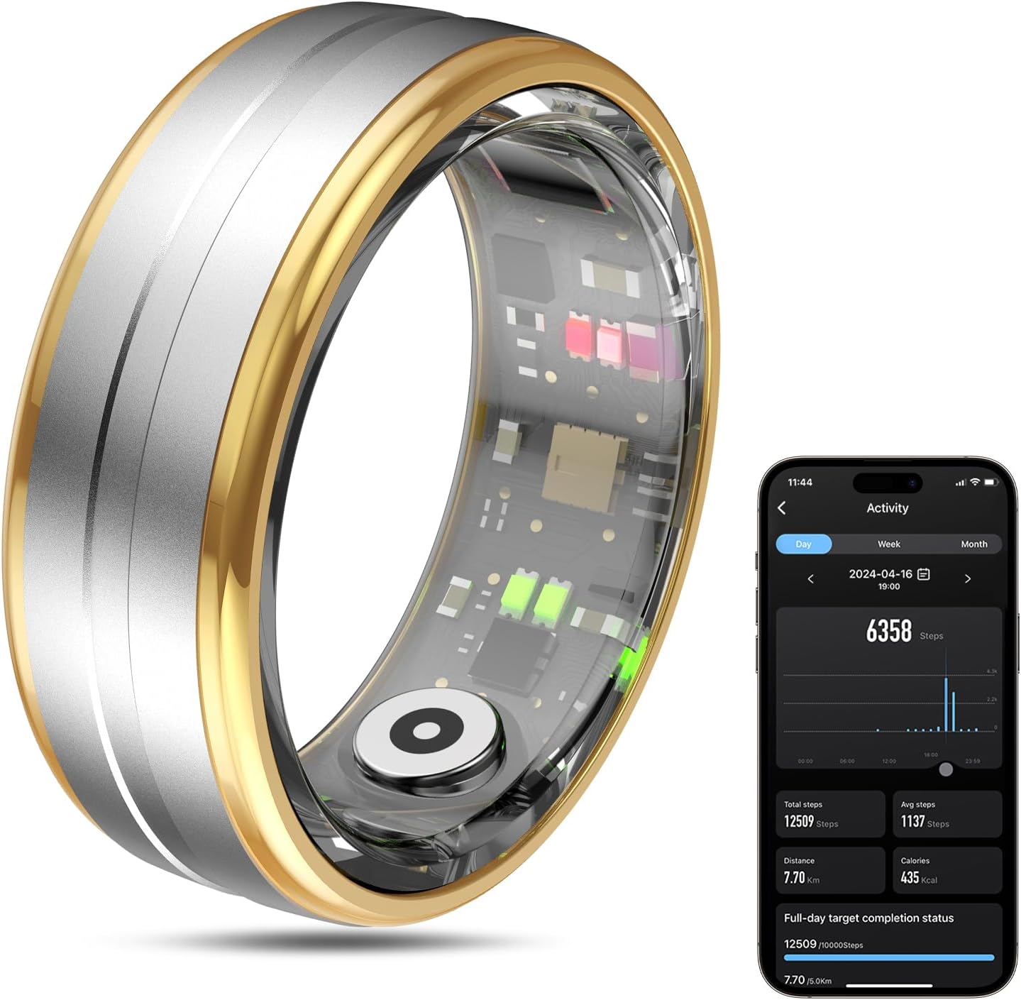 Smart Ring Health Tracker for Men/Women,Fitness Ring Sleep Tracker,Fast Charging for Long-Lasting Use,For Pedometer Exercise,Monitor Sleep, Heart Rate, Stress,Waterproof (Deep Gray, 9)