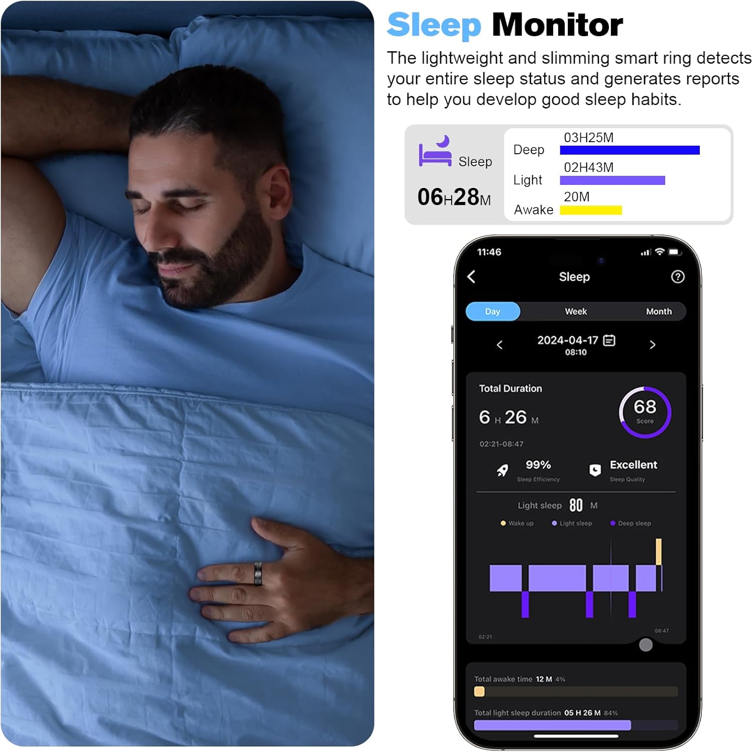 Smart Ring Health Tracker for Men/Women,Fitness Ring Sleep Tracker,Fast Charging for Long-Lasting Use,For Pedometer Exercise,Monitor Sleep, Heart Rate, Stress,Waterproof (Deep Gray, 9)