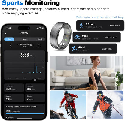 Smart Ring Health Tracker for Men/Women,Fitness Ring Sleep Tracker,Fast Charging for Long-Lasting Use,For Pedometer Exercise,Monitor Sleep, Heart Rate, Stress,Waterproof (Deep Gray, 9)
