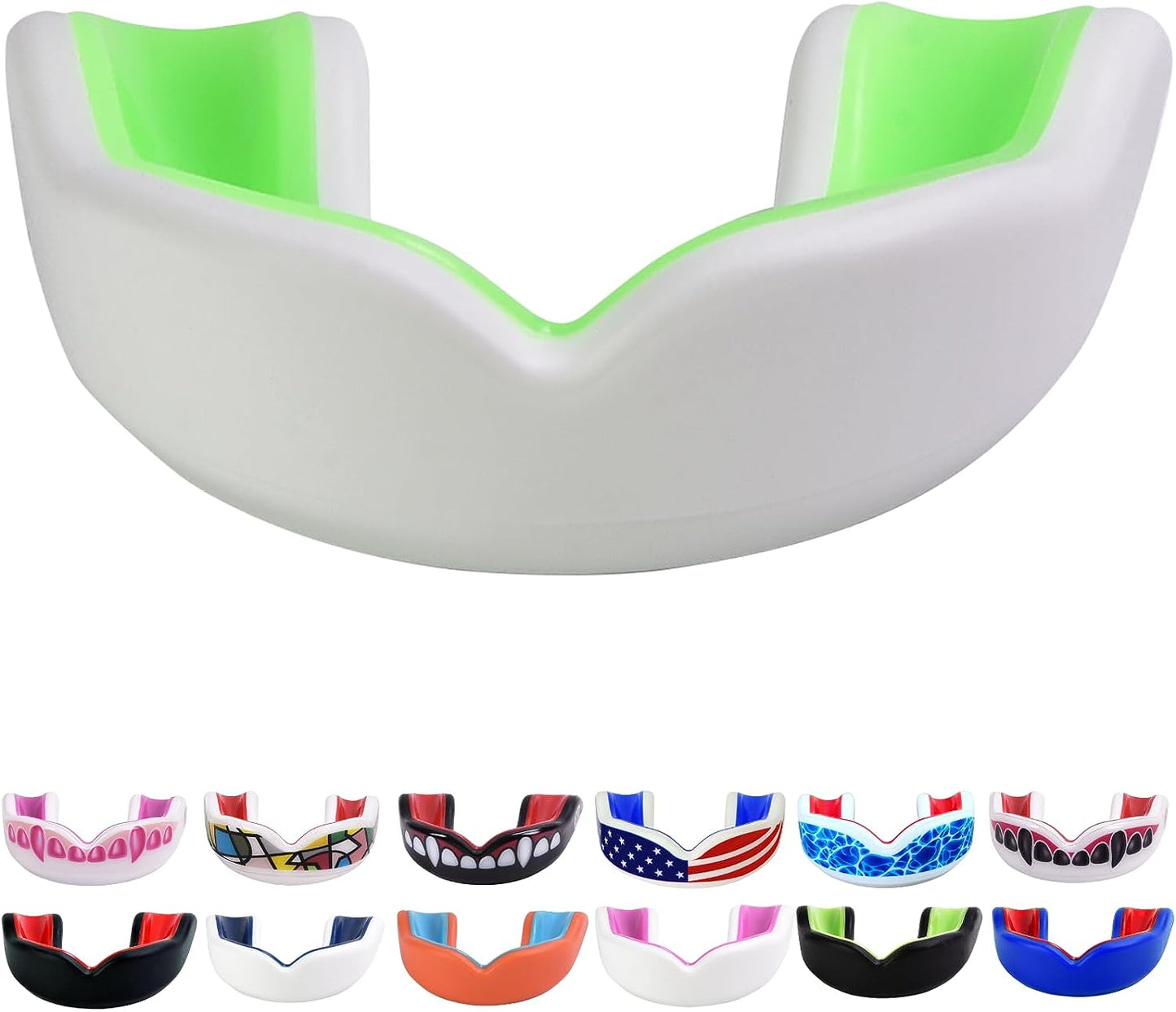 Youth Sports Mouth Guard for Kids (USA Flag, Fangs, 20+ Colors to Choose From) Mouthguard for Football, MMA, Karate, Boxing, Rugby, BJJ, Flag Football – /W Case (Youth, Strapless)