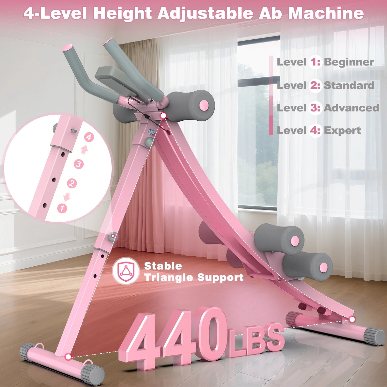 Foldable Ab Machine, Ab Workout Equipment for Home Gym,Core & Abdominal Trainer Fitness Equipment Max 440Lbs with LCD Display