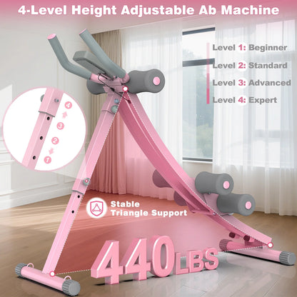 Foldable Ab Machine, Ab Workout Equipment for Home Gym,Core & Abdominal Trainer Fitness Equipment Max 440Lbs with LCD Display