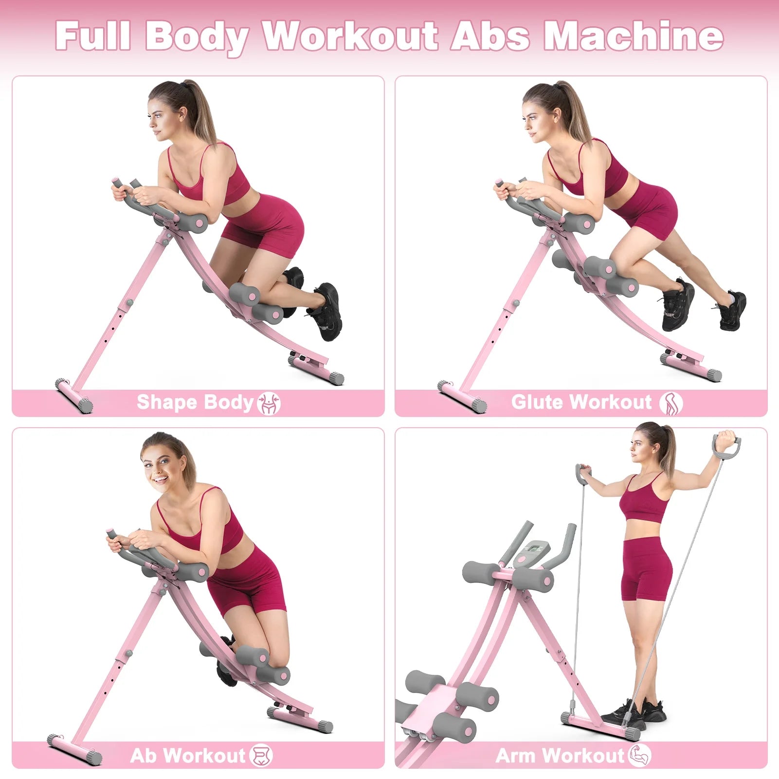 Foldable Ab Machine, Ab Workout Equipment for Home Gym,Core & Abdominal Trainer Fitness Equipment Max 440Lbs with LCD Display