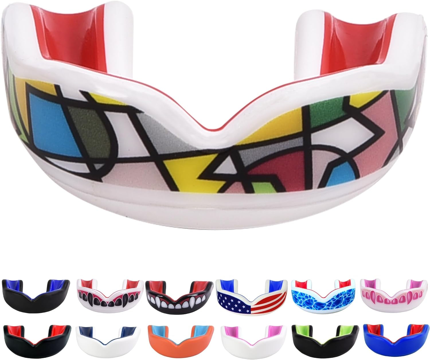 Youth Sports Mouth Guard for Kids (USA Flag, Fangs, 20+ Colors to Choose From) Mouthguard for Football, MMA, Karate, Boxing, Rugby, BJJ, Flag Football – /W Case (Youth, Strapless)