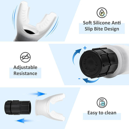 Respiratory Trainer with Adjustable Resistance | Compact Lung Exercise Device with High-Grade Silicone | Improve Breathing Capacity | Easy to Clean (Black/White)