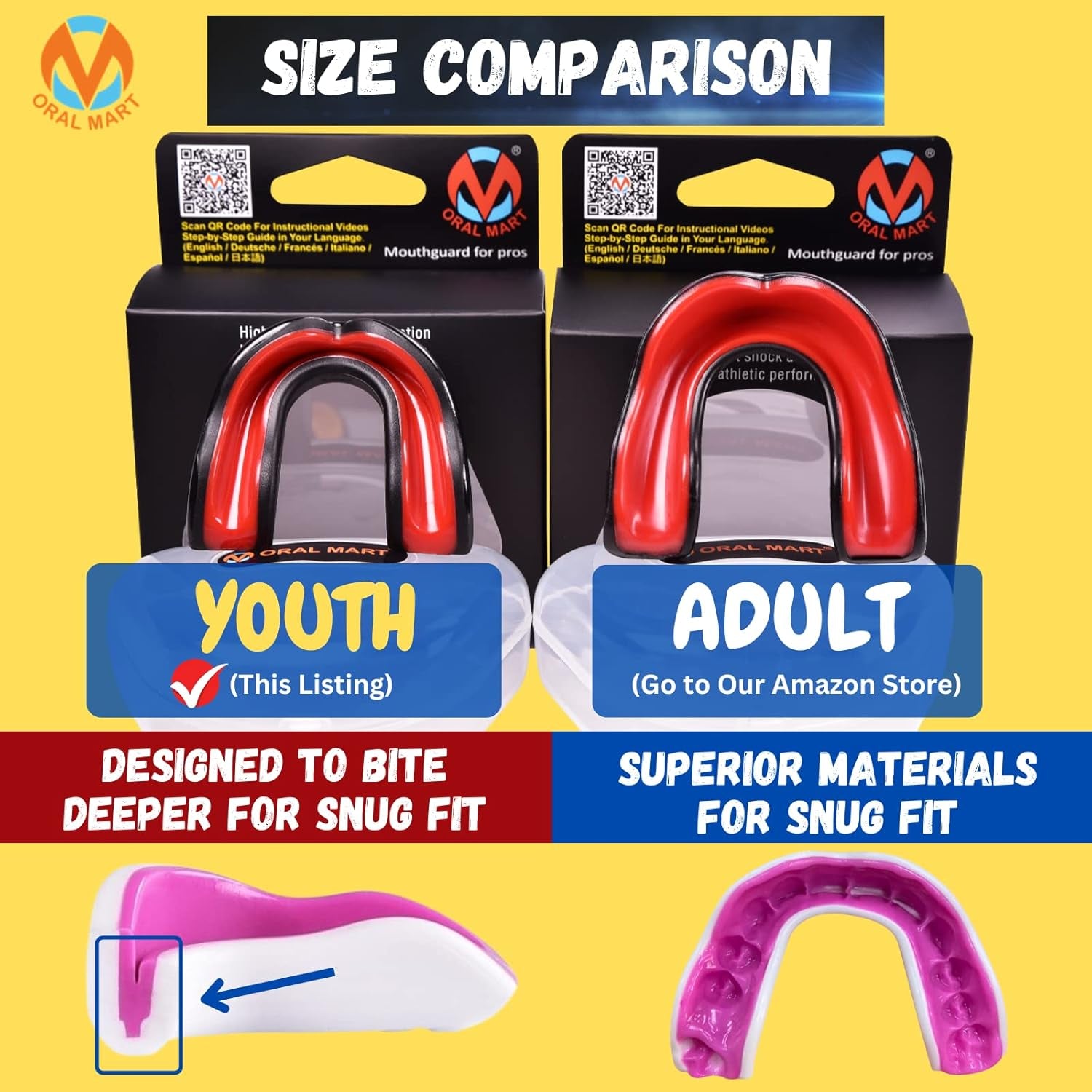 Youth Sports Mouth Guard for Kids (USA Flag, Fangs, 20+ Colors to Choose From) Mouthguard for Football, MMA, Karate, Boxing, Rugby, BJJ, Flag Football – /W Case (Youth, Strapless)