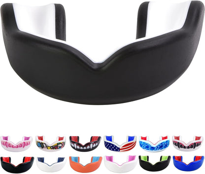 Youth Sports Mouth Guard for Kids (USA Flag, Fangs, 20+ Colors to Choose From) Mouthguard for Football, MMA, Karate, Boxing, Rugby, BJJ, Flag Football – /W Case (Youth, Strapless)