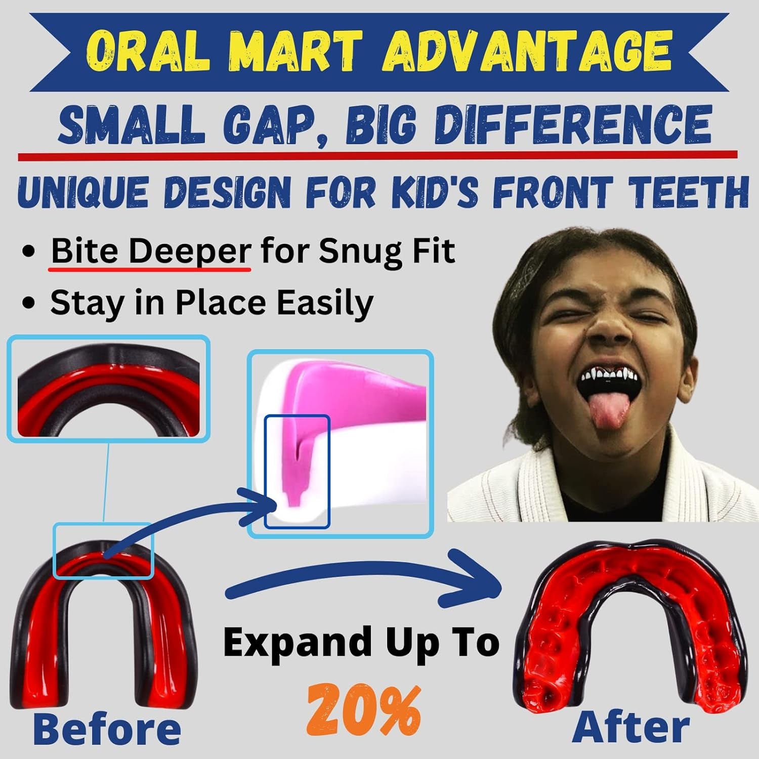 Youth Sports Mouth Guard for Kids (USA Flag, Fangs, 20+ Colors to Choose From) Mouthguard for Football, MMA, Karate, Boxing, Rugby, BJJ, Flag Football – /W Case (Youth, Strapless)