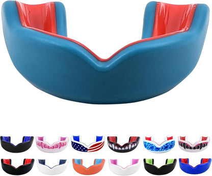 Youth Sports Mouth Guard for Kids (USA Flag, Fangs, 20+ Colors to Choose From) Mouthguard for Football, MMA, Karate, Boxing, Rugby, BJJ, Flag Football – /W Case (Youth, Strapless)